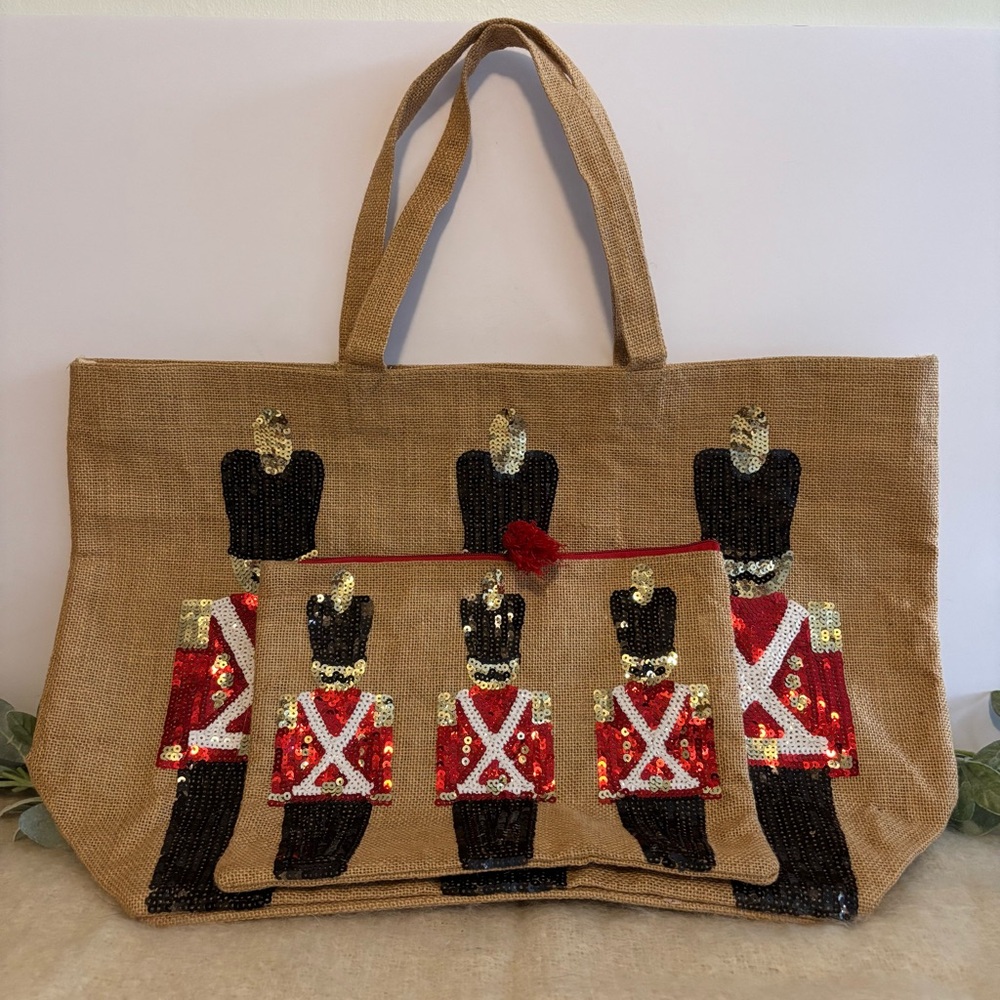 Olive & Hill 2 piece jute bag set Christmas Soldiers NWOT